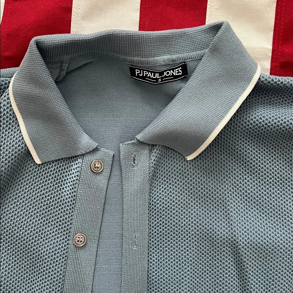 Blue Short Sleeve Button-Up Polo Shirt - Picture 2 of 6